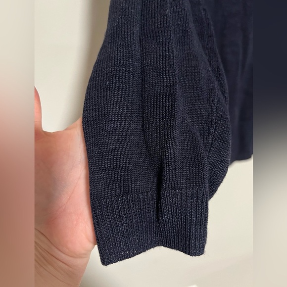 Theory Linen Blend Open Knit V-Neck Sweater Small Classic Coastal Preppy Resort - Picture 4 of 10